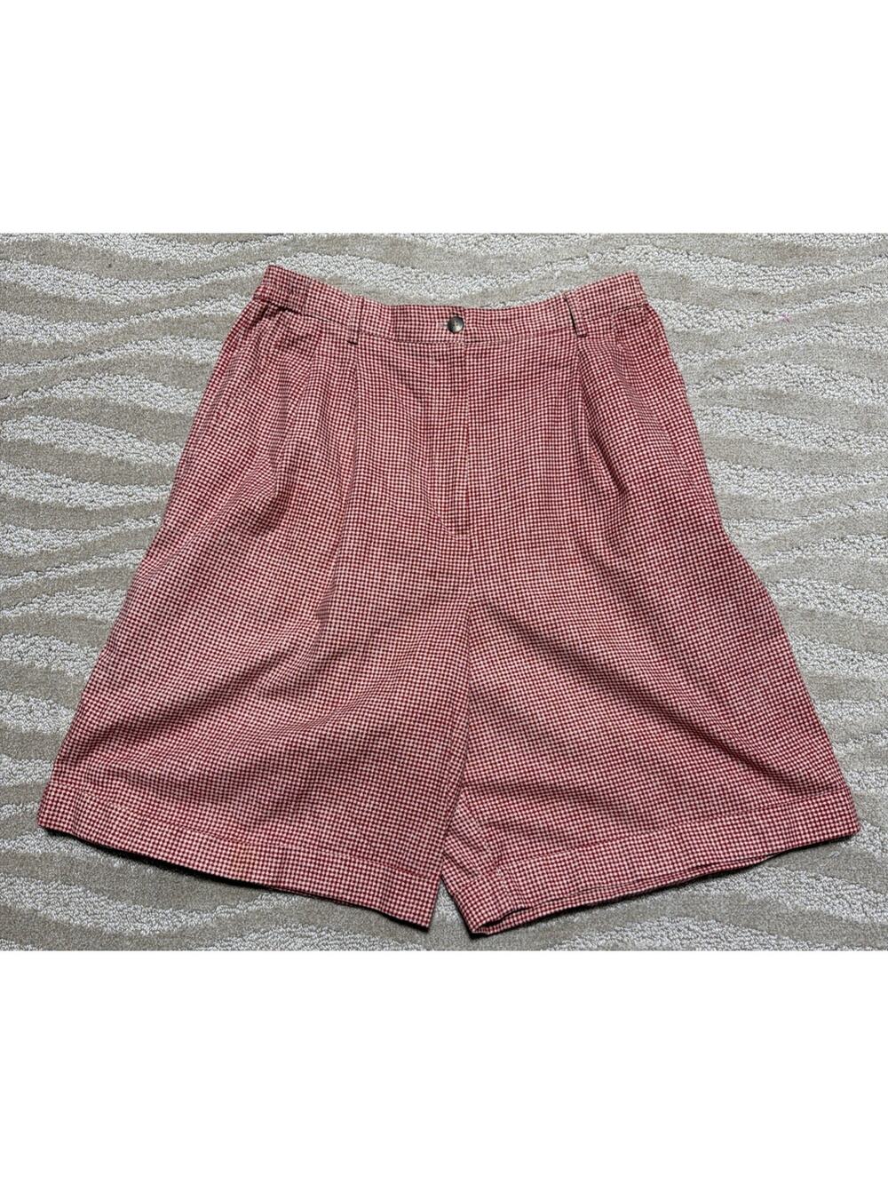 Vintage 80s Heirloom High Rise Mom Shorts Red Houndstooth Made In USA 12 30x8